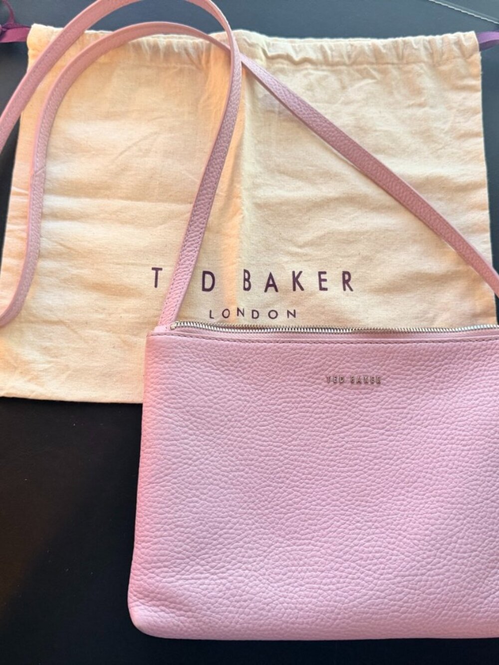 Ted Baker London Lilac Pink Pebbled Leather Crossbody Bag